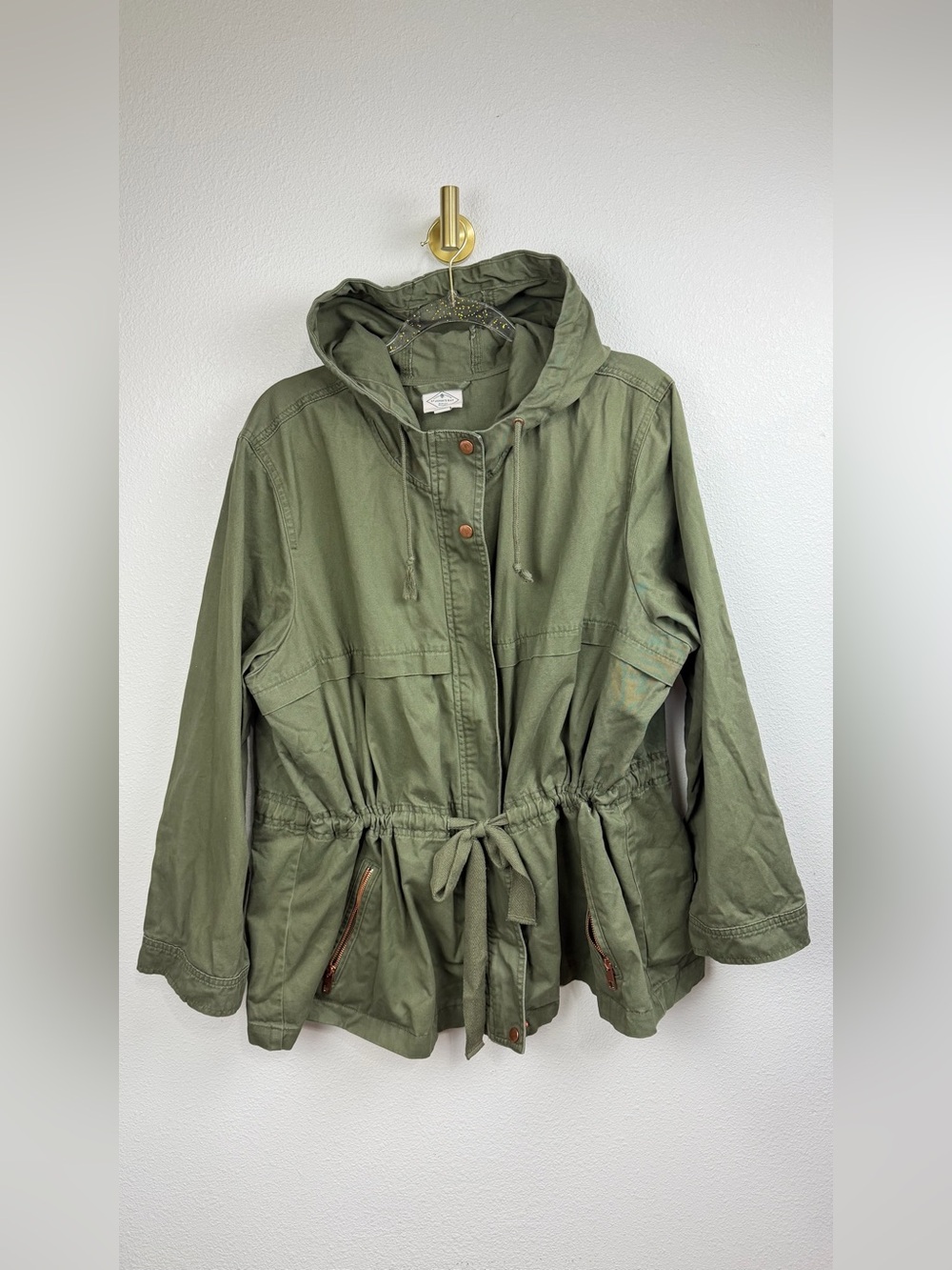 St. John's Bay Cotton Olive Green Hooded Drawstring Utility Jacket Size 2x